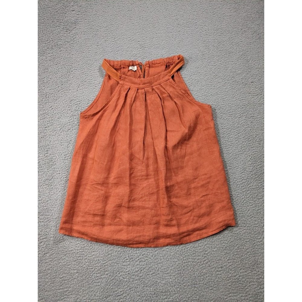 Bellambra Top Womens Small Linen Halter Tank Shirt Tie Boho Italy Burnt Orange